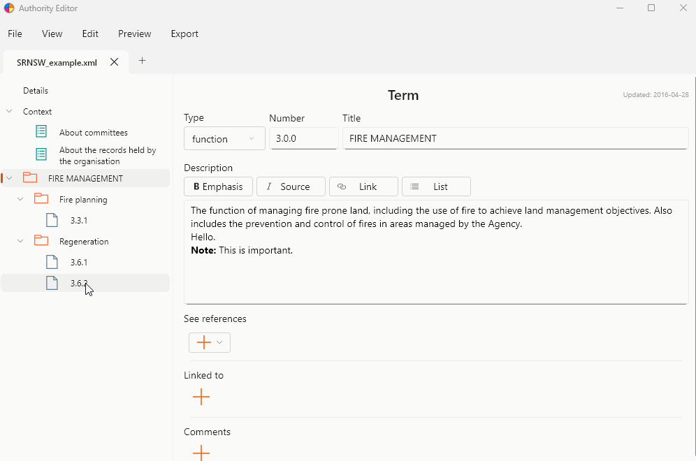 Authority Editor Application in action
