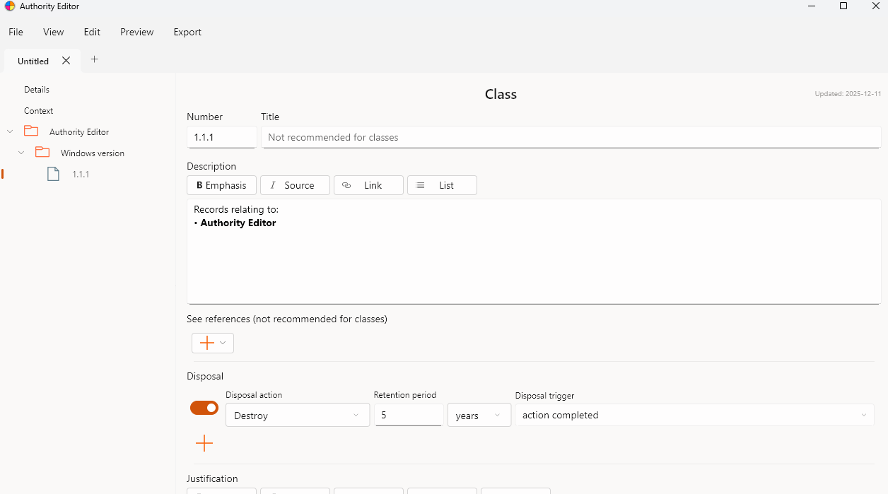 Authority Editor Application Screenshot